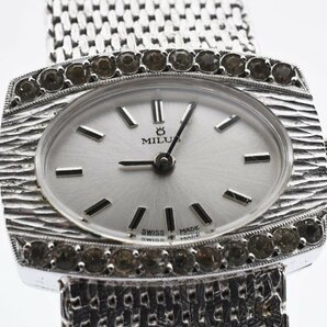 美品 ミルス 石付き 5 2381 スクエア シルバー レディース 手巻き 腕時計 MILUSの画像1