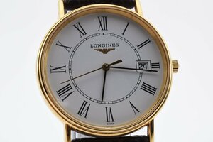 稼働品 ロンジン L4.720.2 デイト ラウンド ゴールド クォーツ メンズ 腕時計 LONGINES