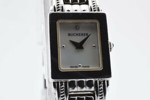 美品 石付き ブヘラ 731.500.1 スクエア シルバー クォーツ レディース 腕時計 BUCHERER