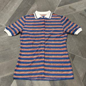  Christian Dior border pattern short sleeves shirt / knitted switch / Polo manner 