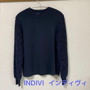 カットソー 長袖 ニット　INDIVI インディヴィ　カットソー　セーター　袖レース　レディース