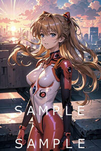 (83) Neon Genesis Evangelion Aska Langley A4 art poster illustration same person beautiful young lady fan art anime sexy 
