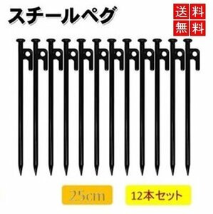 【送料無料】 ペグ 【25cm】 スチール テント タープ スチールペグ 設営 キャンプ アウトドア 12本セット 区分60Y LB-86-25