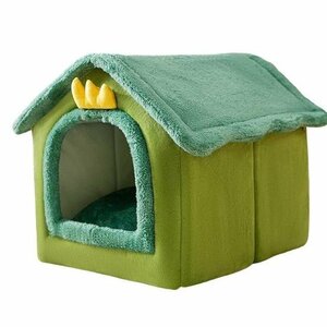 ドーム型 ペットハウス 【Sサイズ・グリーン】 犬猫用ベッド ハウス 通年用 保温 滑り止め 洗える クッション 区分80S LB-280-s-GR