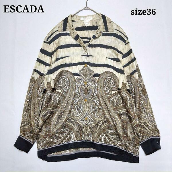 エスカーダ ESCADA スカーフ柄 シルク100% 総柄 シャツ 36