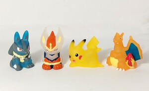 ☆ユニクロ限定!ポケットモンスター ポケモンキッズ クリアカラーver.「ピカチュウ リザードン エースバーン ルカリオ」ソフビ 指人形 4種