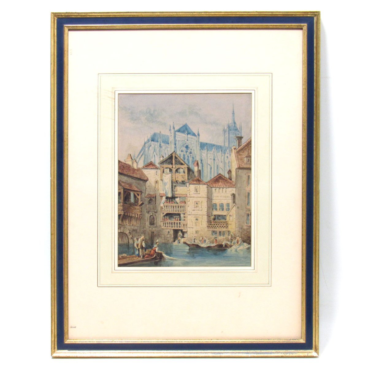 【GINZA絵画館】19世紀の英国画家による水彩画4号｢Water Gate, Metz, Cathedral~｣A9･フランス･掘り出し物 V11T8R6V6C5X3U, 絵画, 油彩, 自然, 風景画