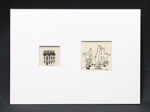 Art hand Auction [Galería de imágenes GINZA] Ilustración original de Shigehiko Ishikawa Conjunto de 2 piezas de paisaje urbano frente al edificio / Publicado en Bessatsu Bungeishunju / 1955 / Hoja R17A4C7V7C4A, cuadro, pintura al óleo, Naturaleza, Pintura de paisaje