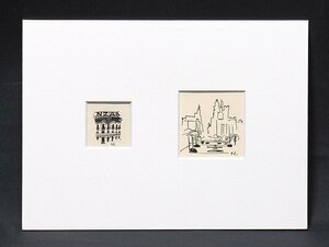 【GINZA絵画館】石川滋彦　挿絵原画「ビルディング正面」「都市風景」２点組・別冊文藝春秋掲載・昭和30年・シート R17A4C7V7C4A