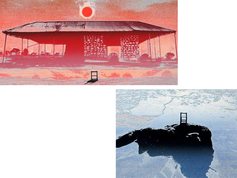 [GINZA-Bildergalerie] Kansuke Moriokas Drucke Wind97-17 und Treibeis 94-5P handsigniertes Set aus 2 großen Blättern, Kunstwerk, drucken, Siebdruck