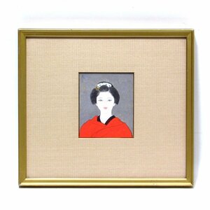 Art hand Auction [GINZA Picture Gallery] Yoshio Takagi Japanese painting Maiko in a red shawl Beautiful woman painting, sticker, one piece R63C0Y1Z2B1V8K, painting, Japanese painting, person, Bodhisattva