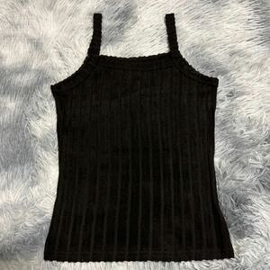  tank top camisole cut and sewn tops no sleeve rib knitted black black L size 