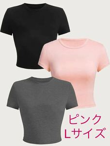 Tシャツ 半袖トップス クロップドTシャツ チビT ピンク Lサイズ ショート丈