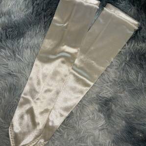 ウェディンググローブ アームカバー ホワイト 40cm フィンガーレス ロンググローブ手袋 フォーマル 光沢 