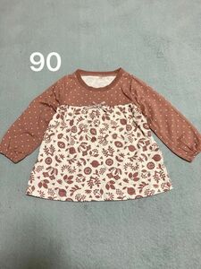 90サイズ Tシャツ 女の子 ボタニカル柄 水玉 リボン 綿100 長袖 ロンＴ