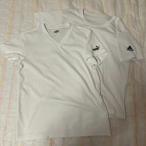 2枚セット　160 半袖シャツ　メッシュ　半袖　 Tシャツ　 白　 adidas アディダス　PUMA プーマ　シャツ　下着