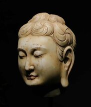 ■観心・時代旧蔵■C4271唐代 漢白玉 仏頭 仏首 漢白玉石細工彫刻★仏教古美術★仏像★細密細工★廃寺旧蔵★廃寺買出品_画像4