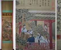 ■観心・時代旧蔵■C4259中国古書画 明 仇英 人物図 絹本 掛け軸 書画立軸 水墨中国画巻物 肉筆逸品 肉筆保証品_画像1