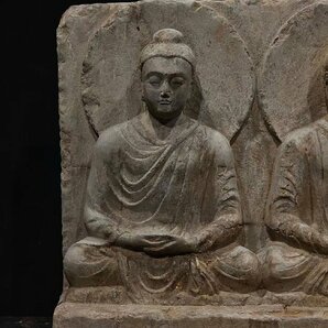 ■観心・時代旧蔵■C2904クシャーン朝時代 仏教古美術・ 時代古仏 ガンダーラ石仏 青石彫 ガンダーラ双尊仏像の画像2