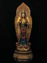 ■観心・時代旧蔵■C4474清時代 仏教古美術 チベット密教 銅彩絵西方三聖仏像 ★仏像★細密細工★廃寺旧蔵★廃寺買出品_画像8