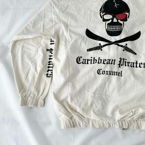 90s Caribbean Pirates Cozumel スカル プリント フルジップ コットン ジャケット 生成り （ ビンテージ 90年代 パイレーツオブカリビアンの画像7