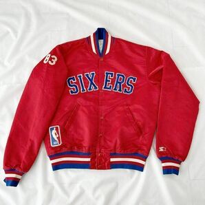 80s 90s NBA Philadelphia SIXERS 76ers ナイロン スタジャン STARTER USA製 （ ビンテージ 80年代 90年代 シクサーズ チーム バスケットの画像1