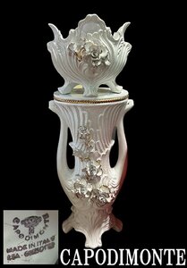 ◇イタリアの伝統工芸◇エレガントで豪華 【CAPODIMONTE/カポディモンテ 陶製コラムポット　白鳥オブジェ　フラワースタンド】P03079