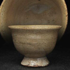 JK516 時代 伊羅保盃・黄釉杯 径8cm・煎茶碗・茶杯・酒盃・酒杯 和食器の画像1
