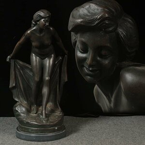 ER880 antique -ply thickness large bronze image [..] ornament height 66cm -ply 24.7kg*[ bathing /. body / nude / woman body ]