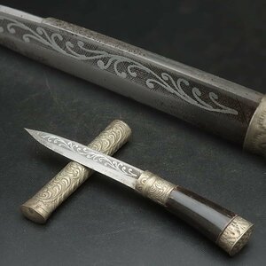 JJ542 hour price . silver finish Tang . carving writing water cow angle pattern small sword total length 18.8cm blade .9.5cm -ply 75g* paper-knife * paper cut sword 