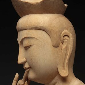 ER866 【一宗 作】木彫「弥勒菩薩半跏思惟像」高42.5cm 重2.2kg・木彫仏像・木雕佛像 仏教美術の画像3
