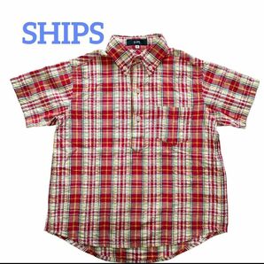 美品 SHIPS キッズ 半袖 ボタンダウン シャツ　赤チェック柄　サイズ120　 
