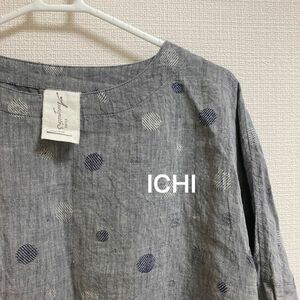 ichi トップス 麻　綿　ドット柄　水玉