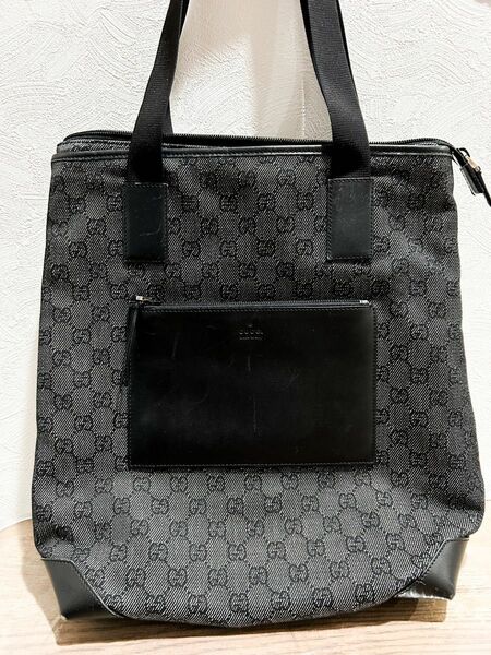 GUCCI グッチ トートバッグ GGデニムキャンバス カーフレザーブラック　シリアル型番　28892 002058