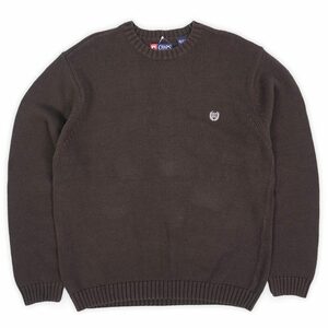 美品 チャップス CHAPS 00's Y2K ロゴ刺繍 コットンニット クルーネック POLO ラルフ 古着 セーター (-1596) ブラウン/茶 XL