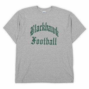 Black Hawk Football 00s Y2K ロゴプリントTシャツ GILDAN オールドイングリッシュ USA アメリカ 古着 (-1703) 霜降りグレー XL