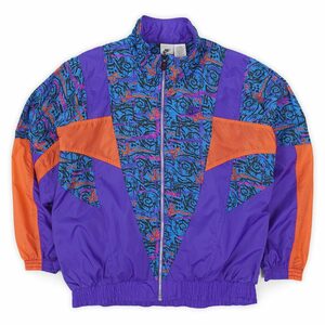 ナイキ NIKE 90s ナイロンジャケット オールド 旧タグ 総柄 ヴィンテージ ビンテージ USA 古着 (-1772) ブルー系 L