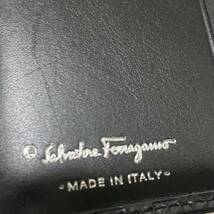 Salvatore Ferragamo サルヴァトーレ フェラガモ 二つ折り財布 ダブルホック ミニ財布 ガンチーニ レザー ブラック 黒系 メンズ レディース_画像8