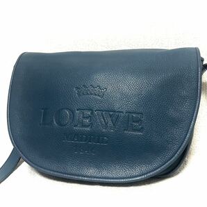 1円スタート！ 超美品 LOEWE ロエベ ヘリテージ レザー ショルダーバッグ 斜め掛け アナグラム ブルー系 ハーフムーン メンズ レディースの画像2