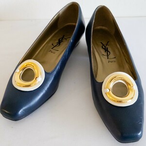 YSL　イヴサンローラン　パンプス　ヒール　レザー　ネイビー　日本サイズ約22.5 レディース　婦人靴　人気ブランド　シューズ　クツ　
