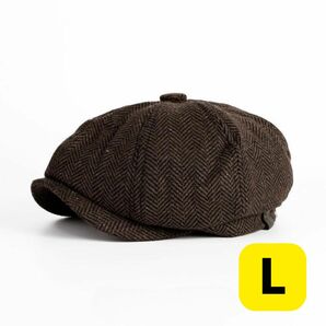 キャスケット L 茶 メンズ ハンチング帽 ブラウン ベレー帽 クラシック 帽子 グレー ヘリンボーン ヘリンボーンキャスケット