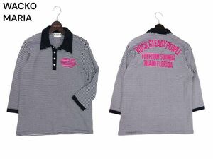 WACKO MARIA ワコマリア 春夏 THE GUILTY PARTIES プリント★ 7分袖 ボーダー ポロシャツ Sz.M　メンズ 日本製　I4T00924_3#A