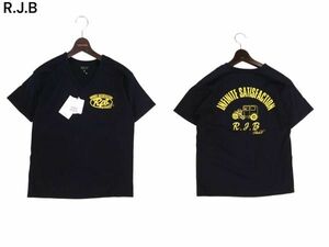 【新品 未使用】 R.J.B フラットヘッド 春夏 SATISFACTION★ 半袖 Vネック Tシャツ カットソー Sz.38　メンズ 黒 日本製　I4T01238_4#D