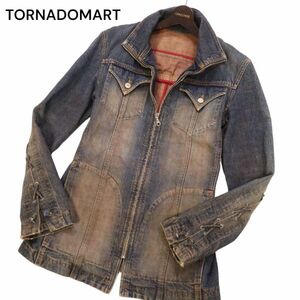 TORNADOMART トルネードマート 通年 ヴィンテージ&ダメージ加工★ ベルテッド デニム ジャケット サックコート Sz.L　メンズ　I4T00983_3#O