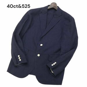 40ct&525 Takeo Kikuchi spring summer thousand bird pattern *linen Anne navy blue tailored jacket blaser navy blue blur Sz.2 men's made in Japan I4T01007_3#M