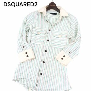 国内正規★ DSQUARED2 ディースクエアード 春夏 金属繊維★ 7分袖 ストライプ ワーク シャツ Sz.46　メンズ イタリア製　I4T00928_3#A