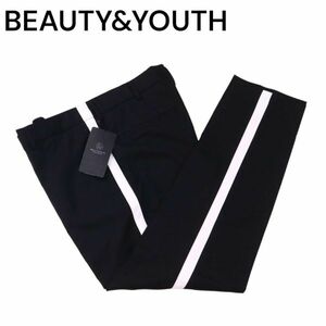 【新品 未使用】 BEAUTY&YOUTH ユナイテッドアローズ 通年 ウーステッド ライン パンツ スラックス Sz.L　メンズ 黒　I4B00591_3#R