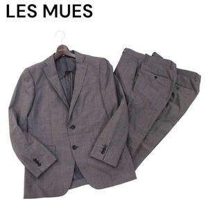 LES MUES レミュー 春夏 背抜き パンツ2本★ ストライプ セットアップ スーツ Sz.92A5　メンズ グレー ビジネス　I4T01090_4#M