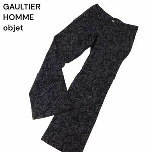 GAULTIER HOMME objet ジャンポール ゴルチエ オム 薔薇 ローズ総柄★ ストレッチ ブーツカット パンツ Sz.46　メンズ　I4B00641_3#R