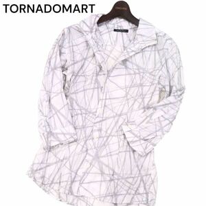 20SS* TORNADOMART Tornado Mart through year s Clan bru stripe total pattern * collar wire 7 minute sleeve slim shirt Sz.L men's I4T01057_3#C